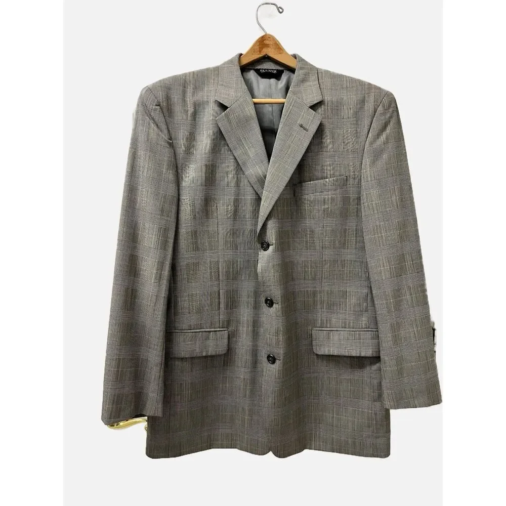 Jos. A Bank Men’s 46L Wool Grey Glen Plaid Blazer Jacket Coat